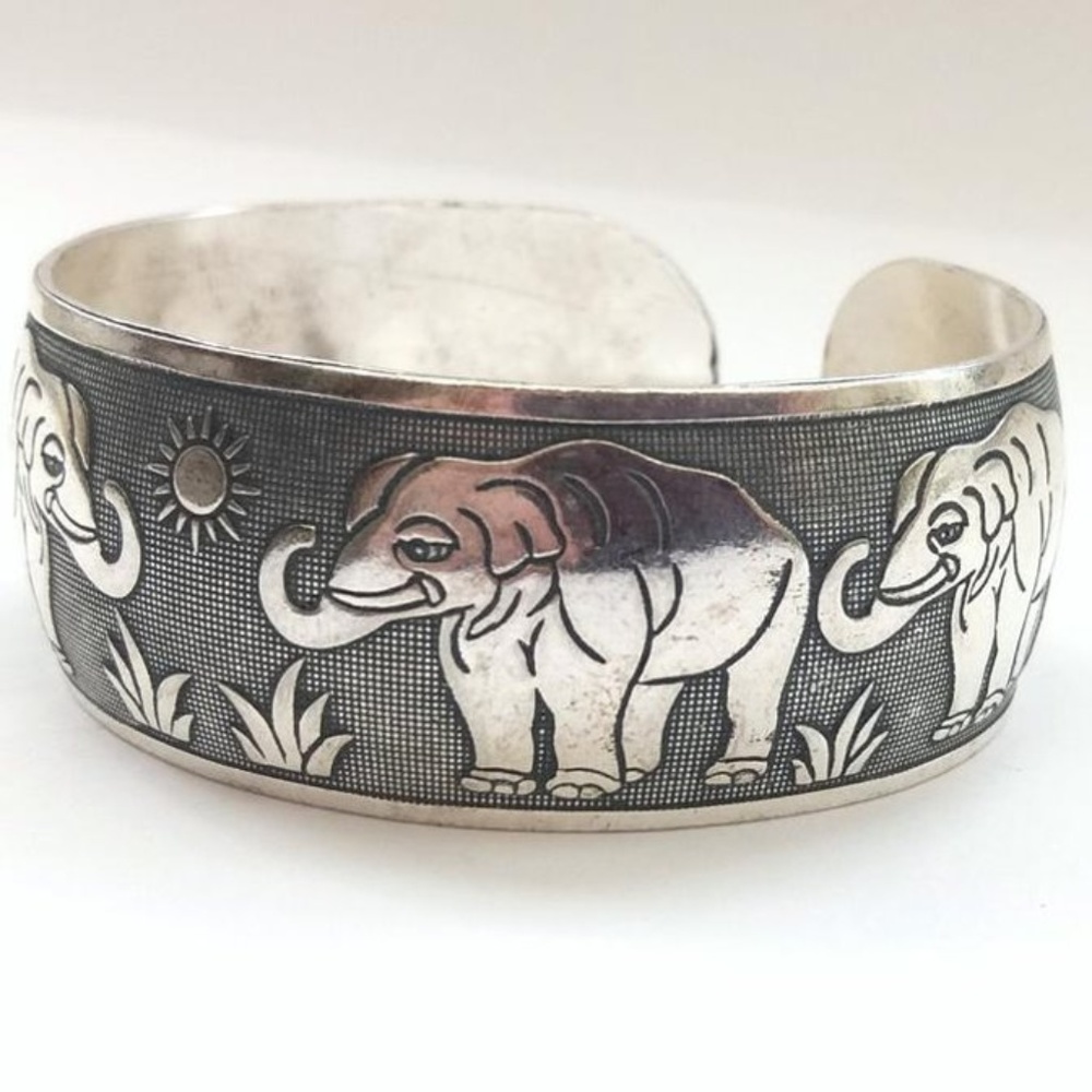 Silver Elephant Cuff Bracelet - Picture 3 of 7